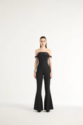 Off-Shoulder Pleated Jumpsuit in Black