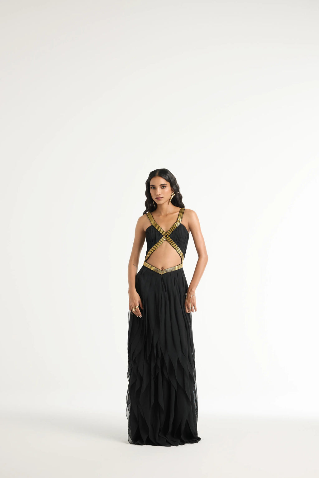 Embellished Ruffle Maxi in Black