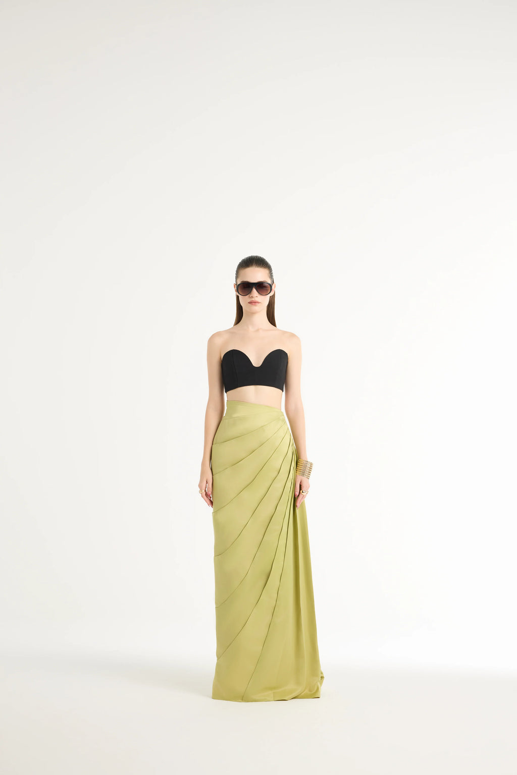Paneled Maxi Skirt in Green
