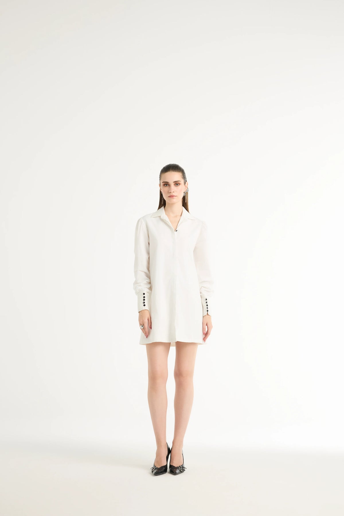 Paneled Shirt Dress in White