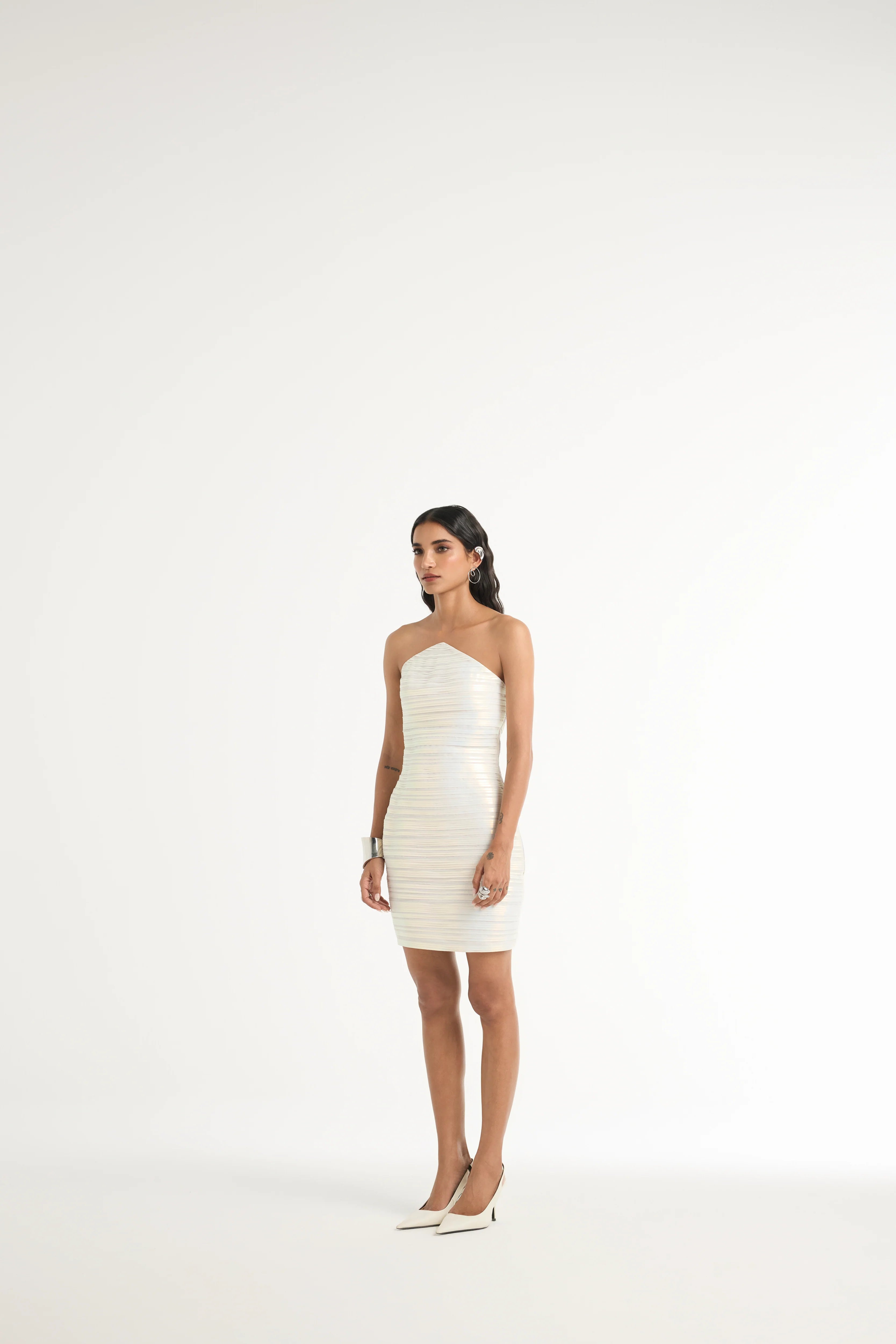 Bandeau Taped Mini Dress in White