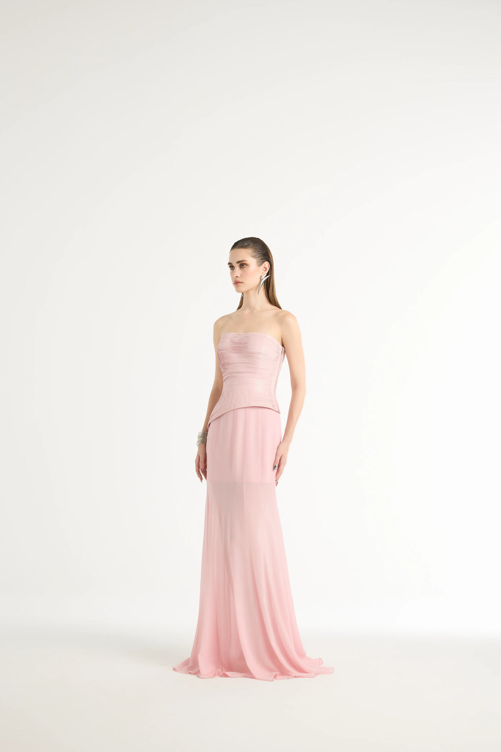 Semi-Sheer Paneled Skirt in Pink
