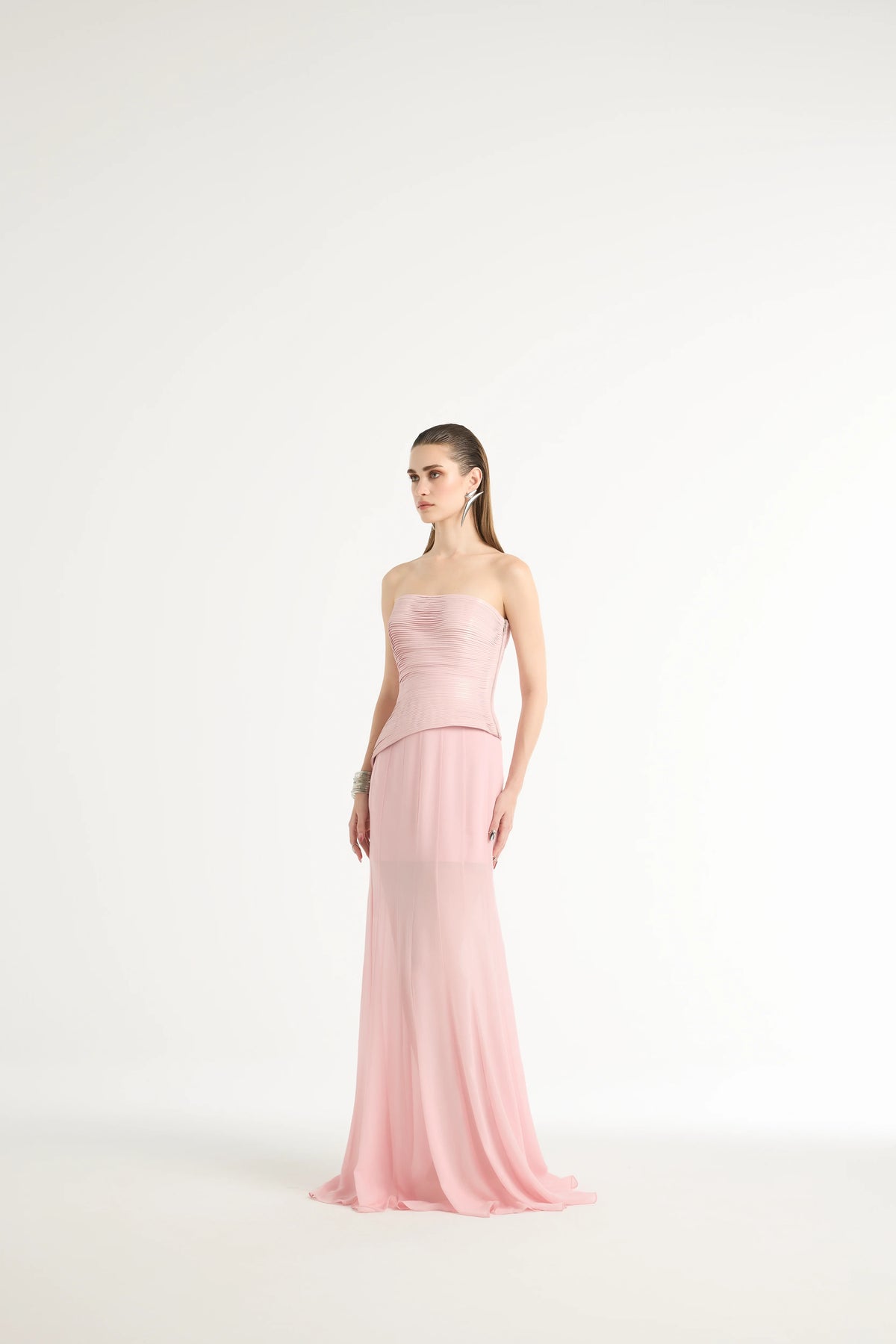 Semi-Sheer Paneled Skirt in Pink