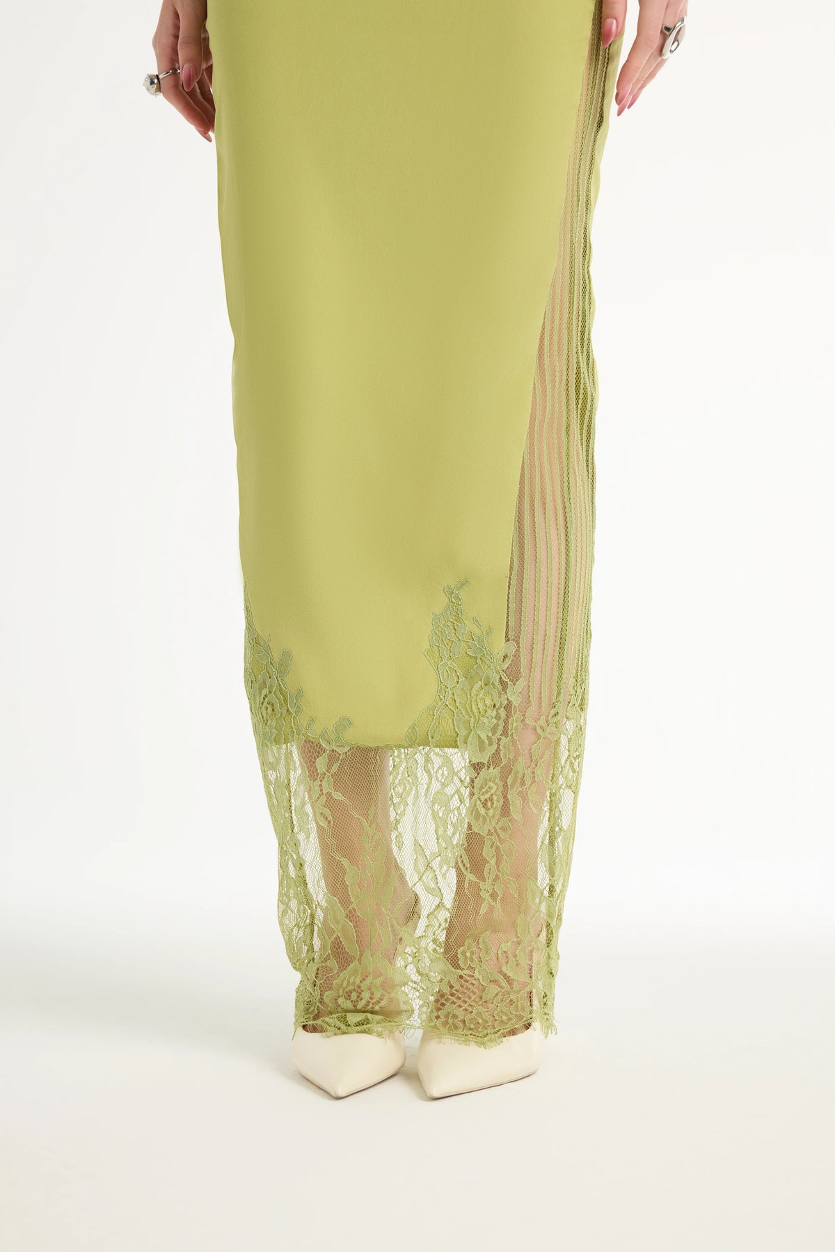 Paneled Lace Maxi in Green