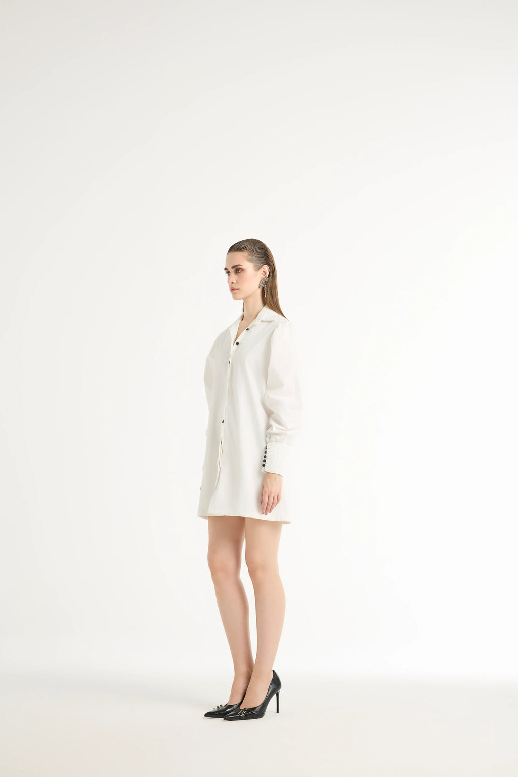 Paneled Shirt Dress in White