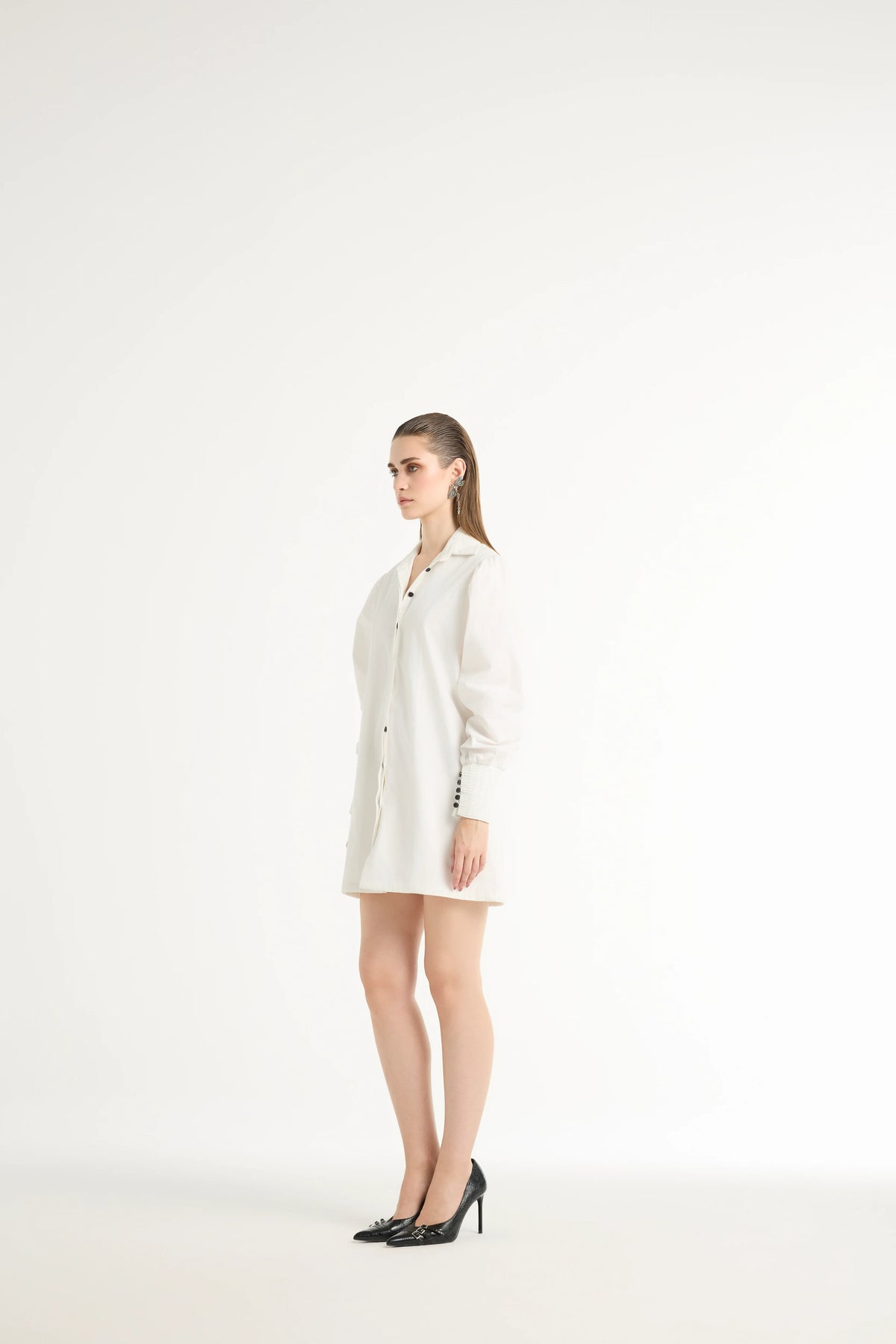 Paneled Shirt Dress in White