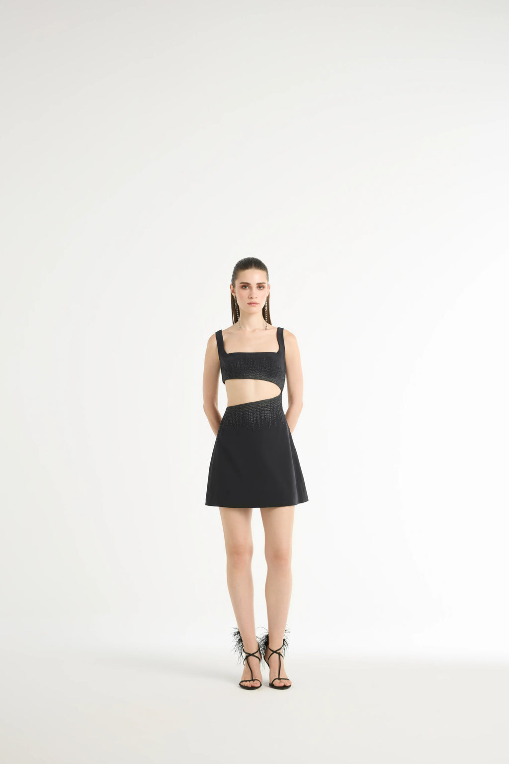 Raffia Mini Dress in Black