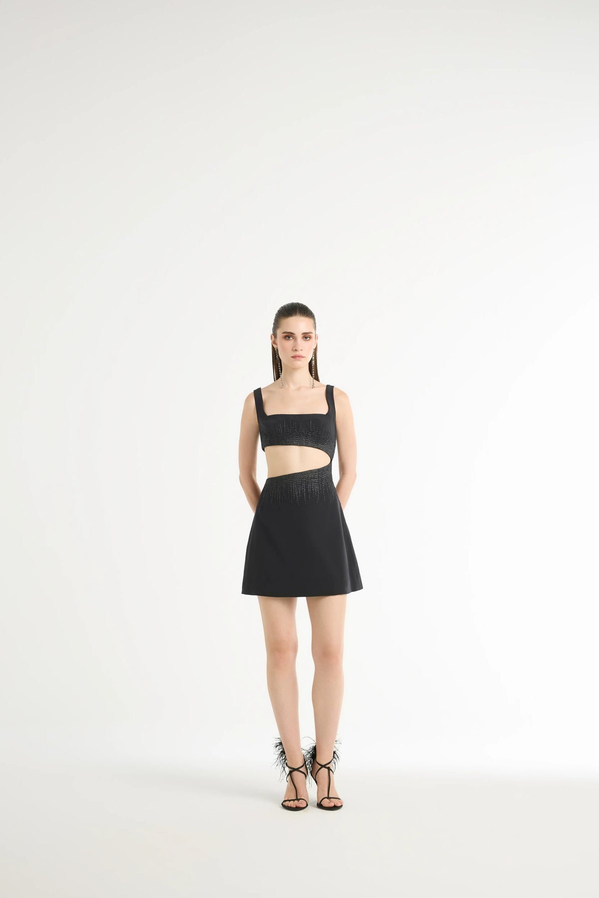 Raffia Mini Dress in Black