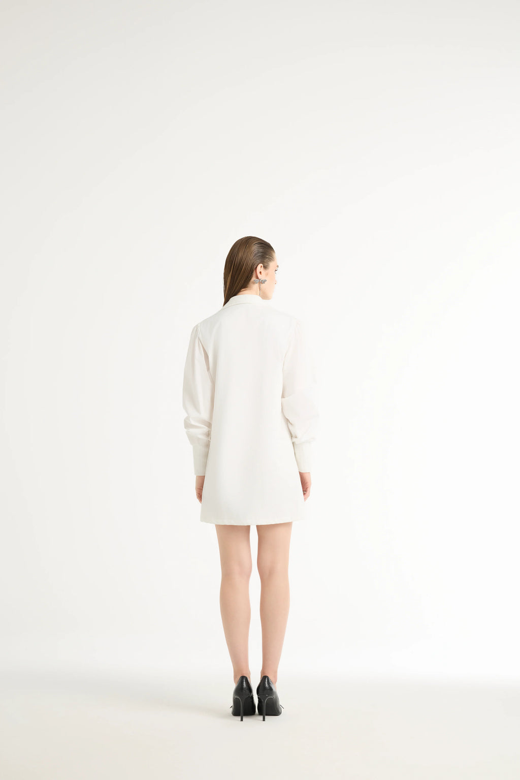 Paneled Shirt Dress in White