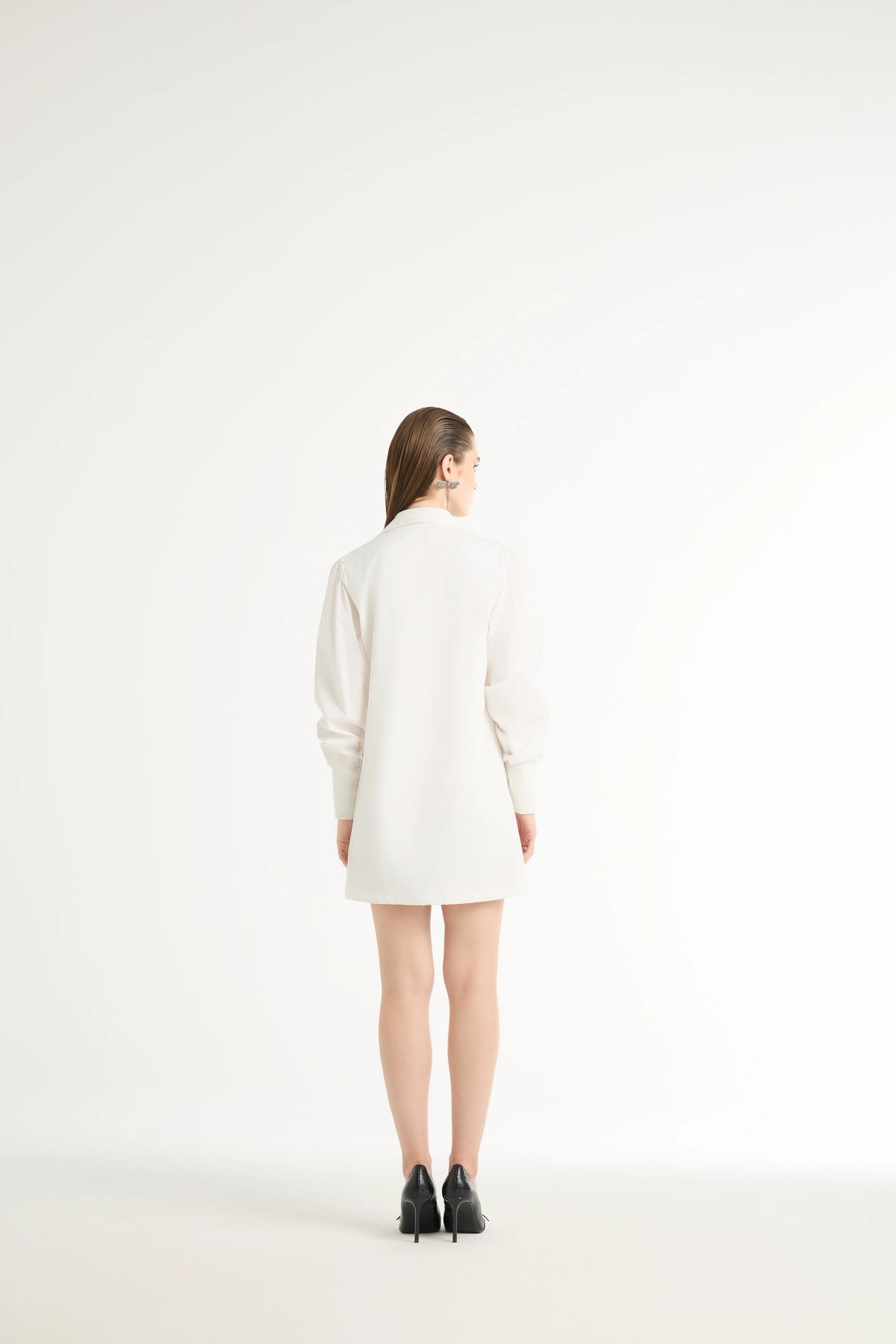 Paneled Shirt Dress in White