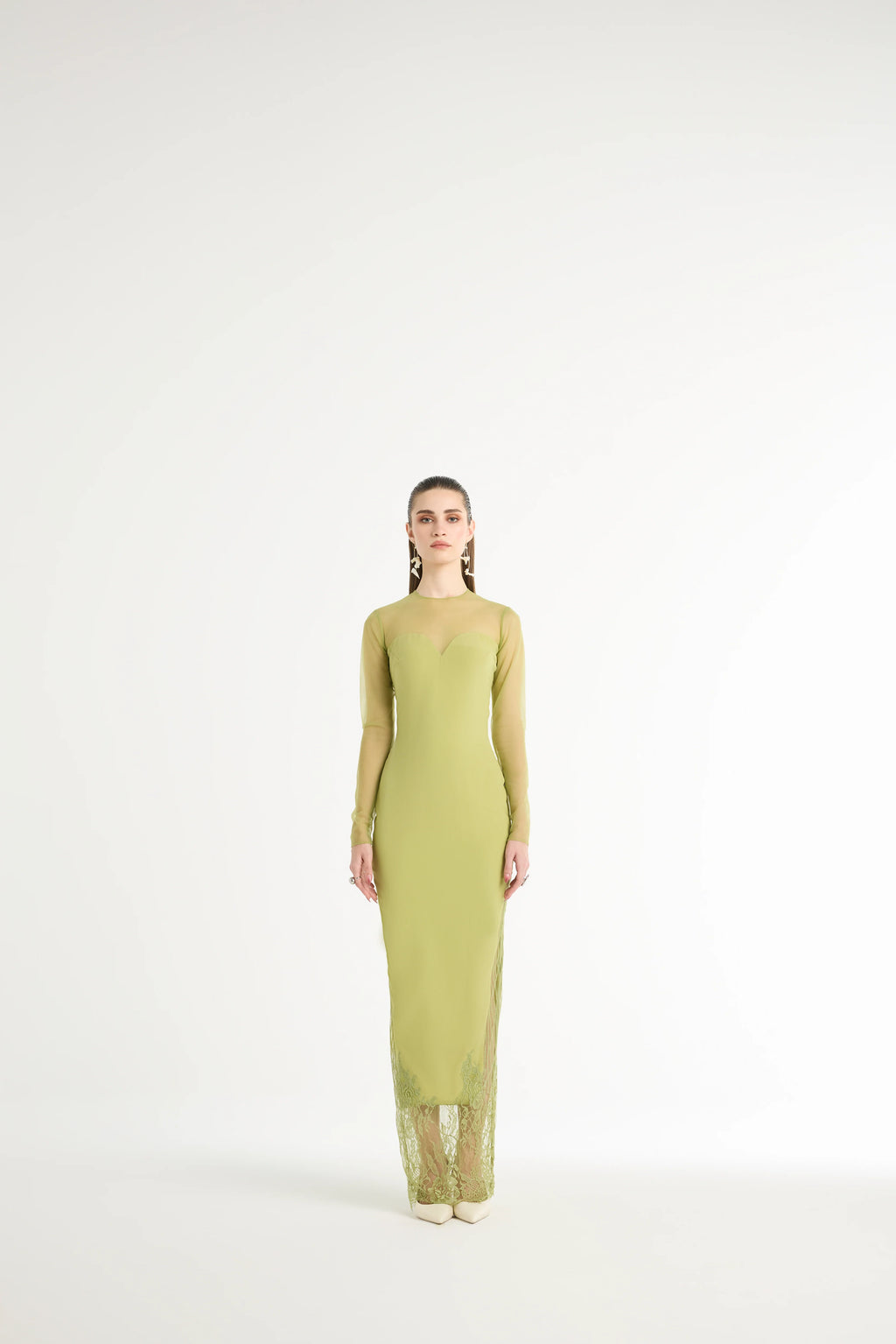 Paneled Lace Maxi in Green