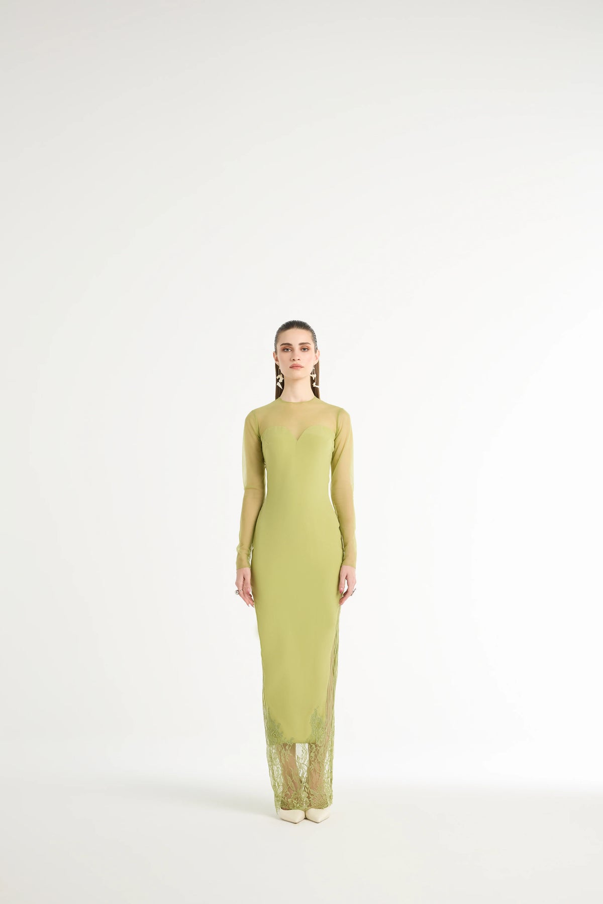 Paneled Lace Maxi in Green