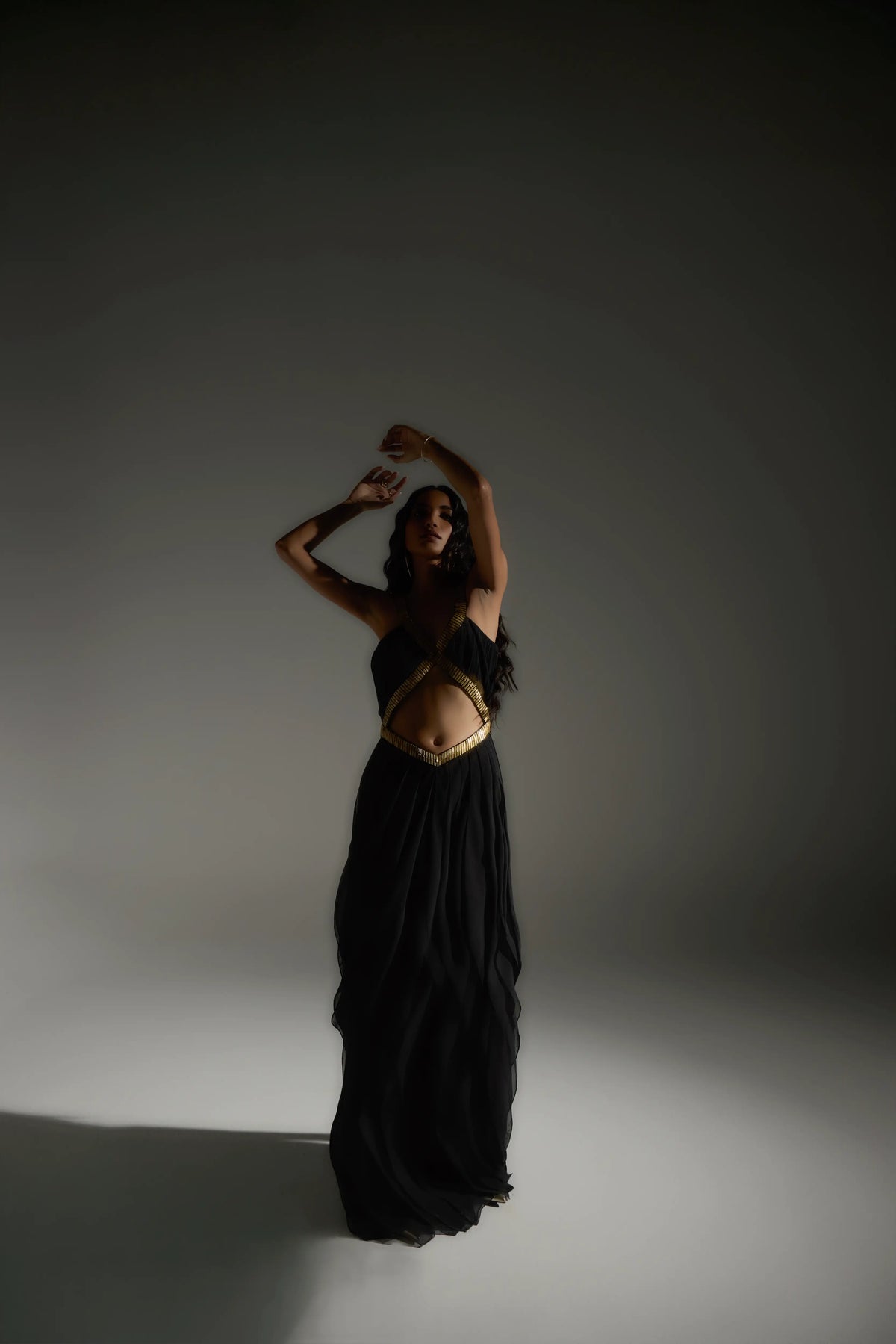 Embellished Ruffle Maxi in Black