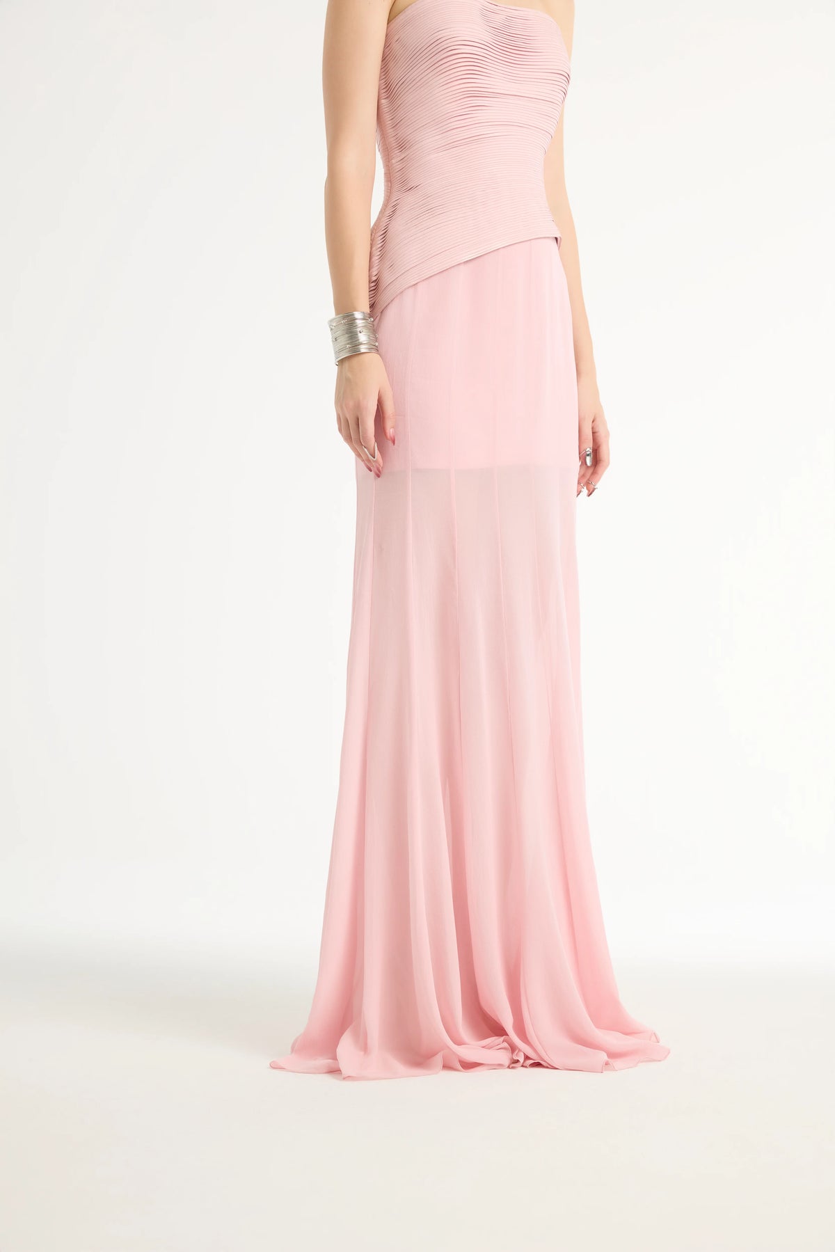 Semi-Sheer Paneled Skirt in Pink