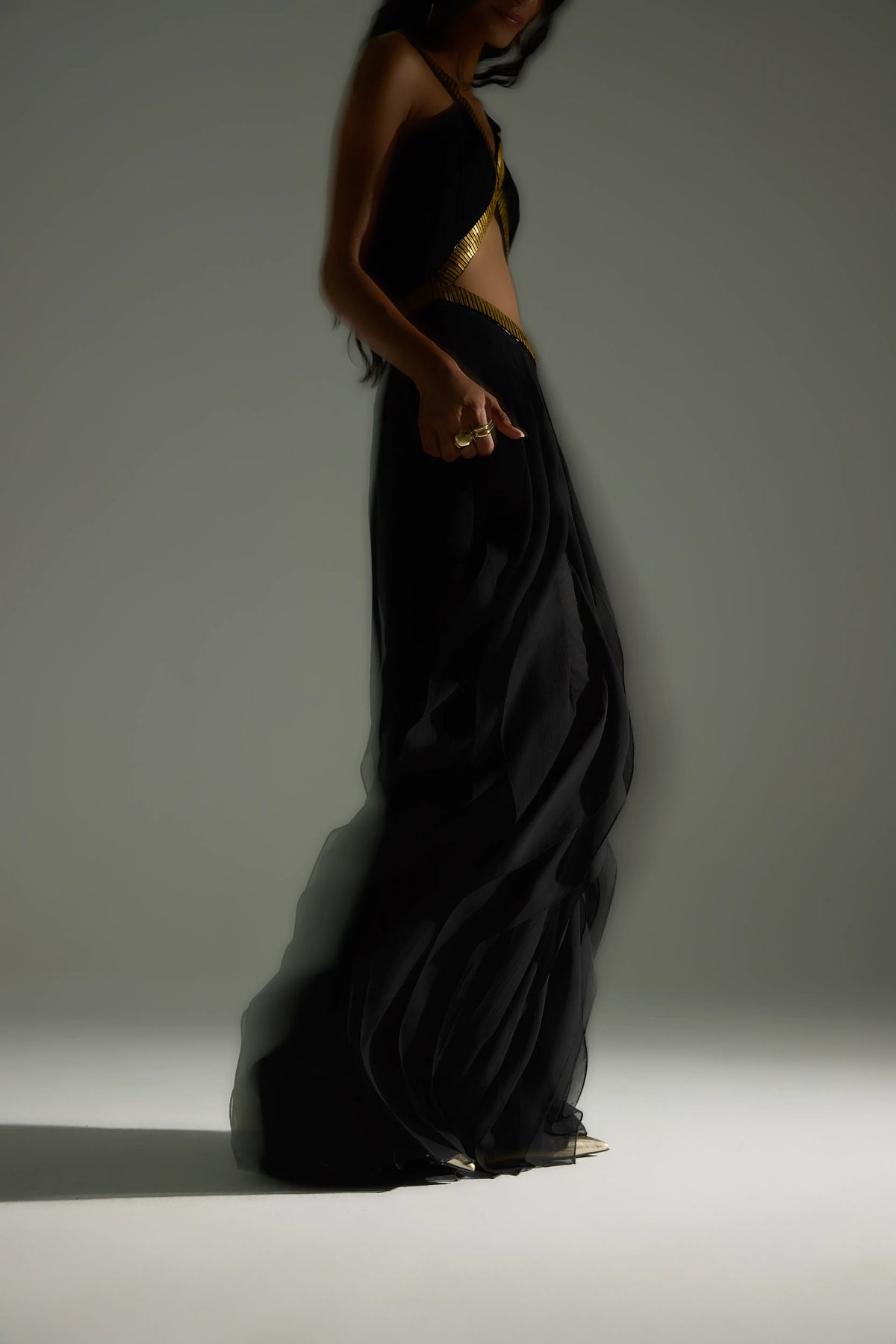 Embellished Ruffle Maxi in Black