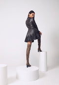 Artificial Leather Jacket Dress in Brown
