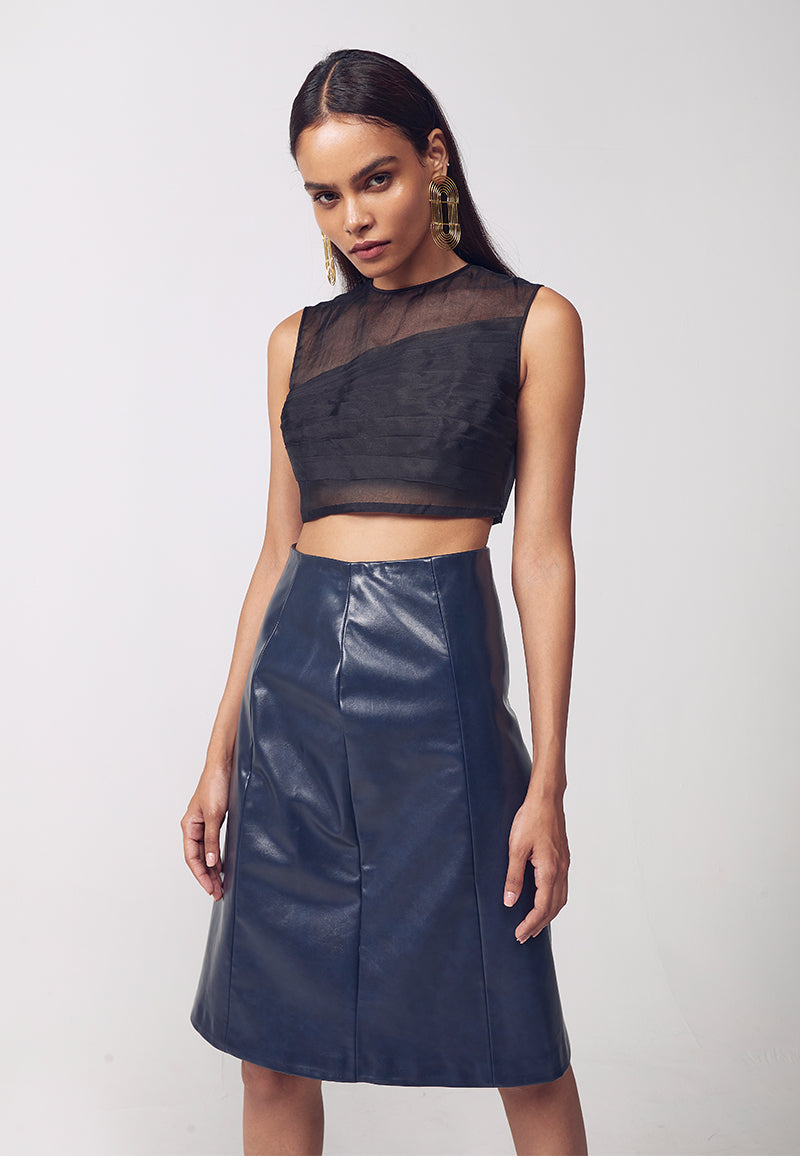 Leather Midi Skirt in Blue