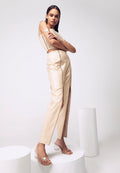 Artificial Leather Zip Pants in Beige