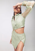 Wrap Pleated Skirt in Pastel Green
