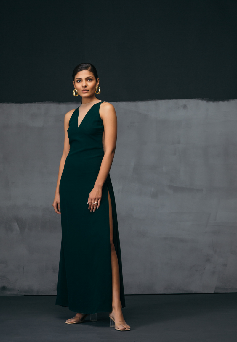 BACK-PLEATED MAXI IN GREEN