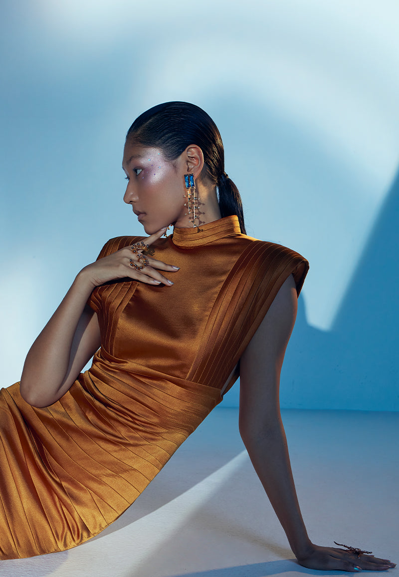 Bandage Satin Dress in Rustic Gold