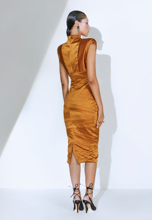Bandage Satin Dress in Rustic Gold