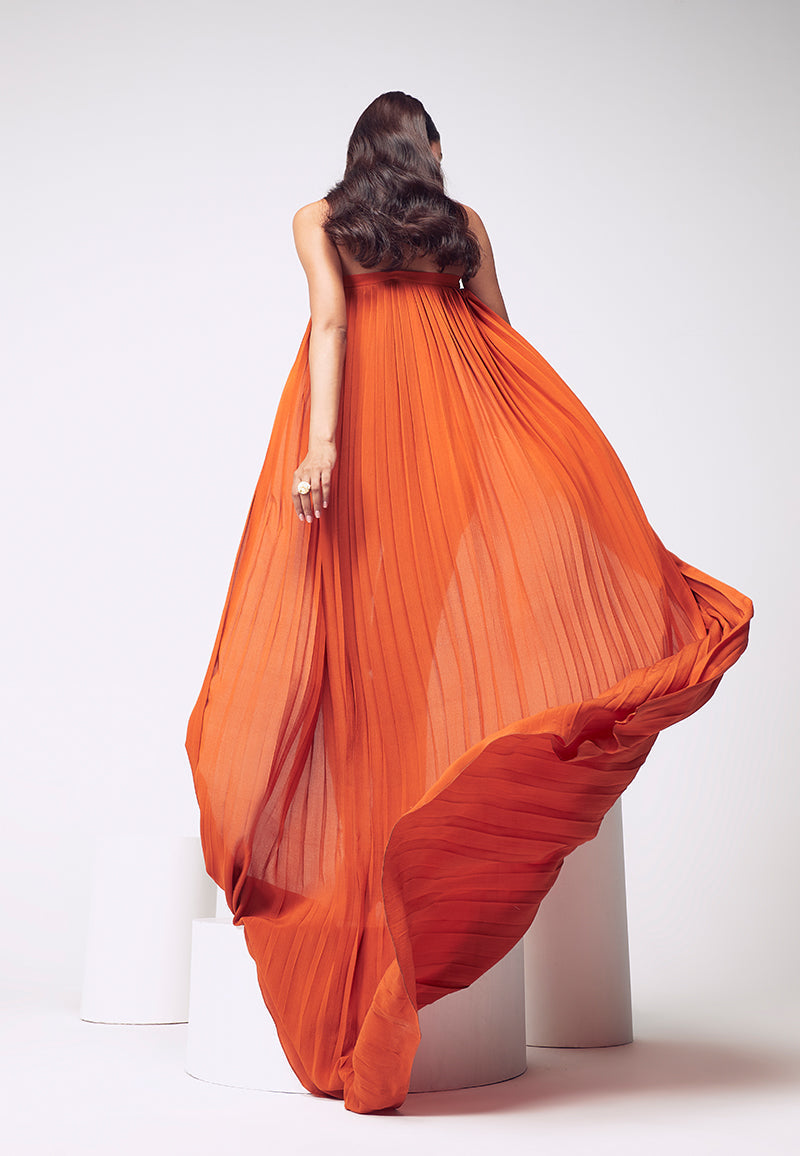 Bandeau Jumpsuit with Detachable Trail in Orange