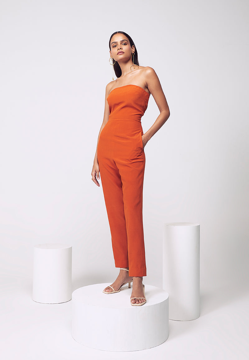 Bandeau Jumpsuit with Detachable Trail in Orange