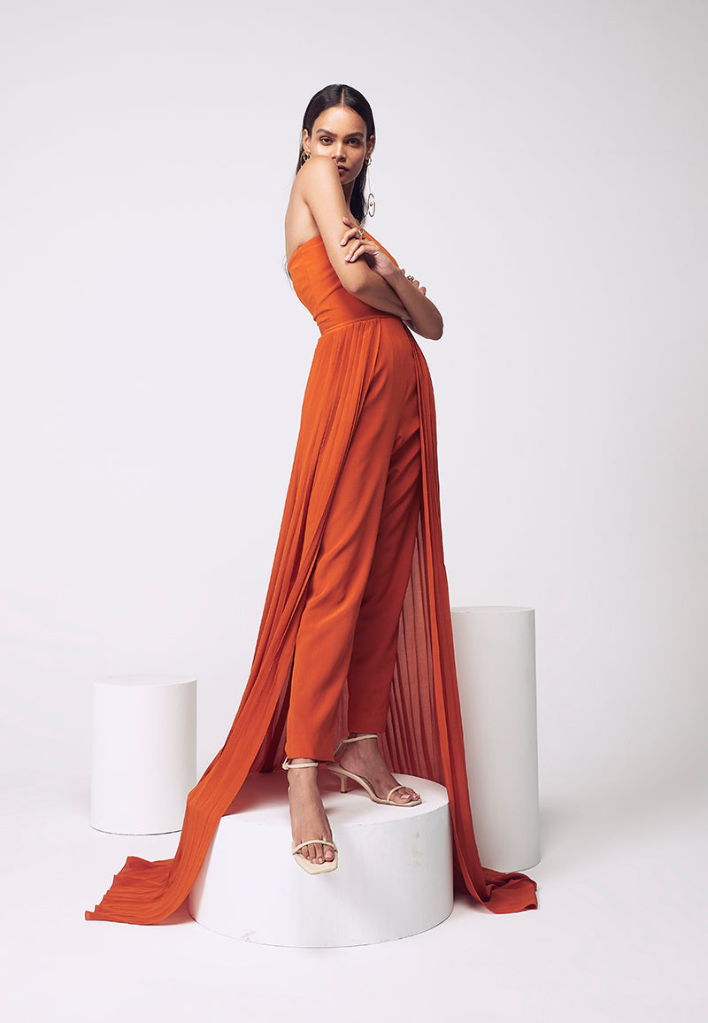 Bandeau Jumpsuit with Detachable Trail in Orange