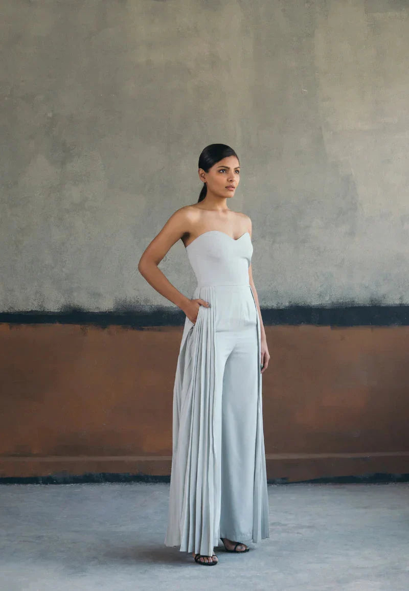 BANDEAU FLARED JUMPSUIT IN GREY