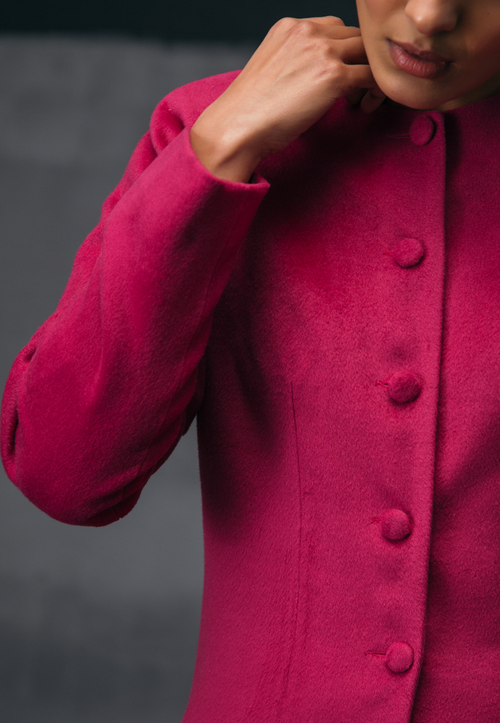 COLLARLESS WOOL COAT IN PINK