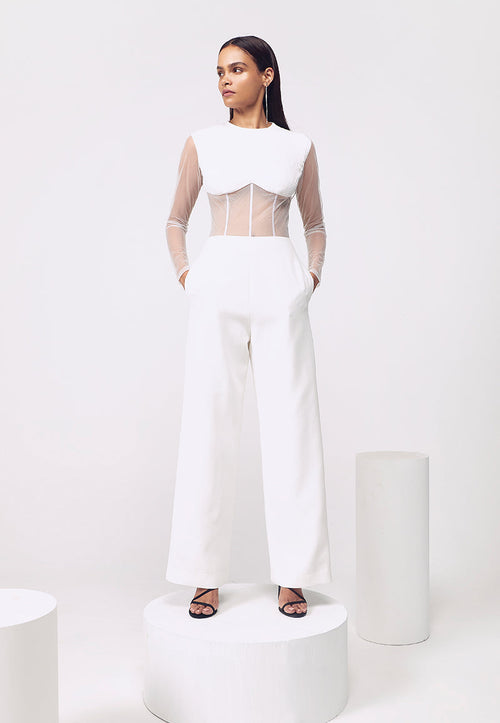 Corseted Jumpsuit in White