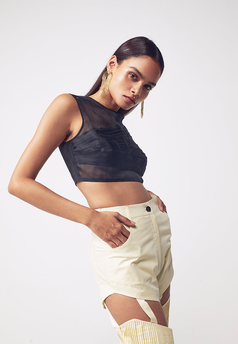 Detachable Pleated Pants in Yellow