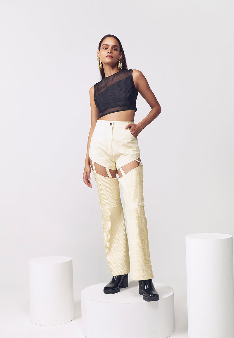 Detachable Pleated Pants in Yellow