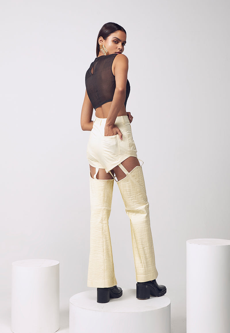 Detachable Pleated Pants in Yellow