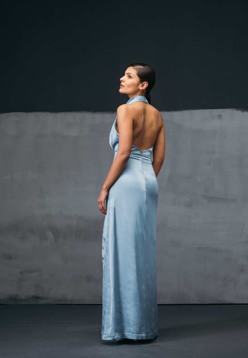 DRAPED COWL NECKLINE MAXI IN TURQUOISE