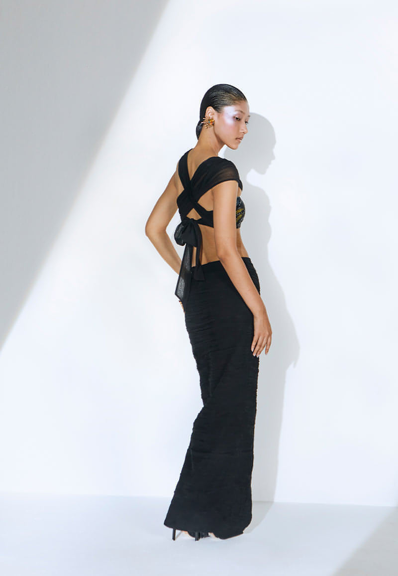 Ruched Bodycon Skirt in Black