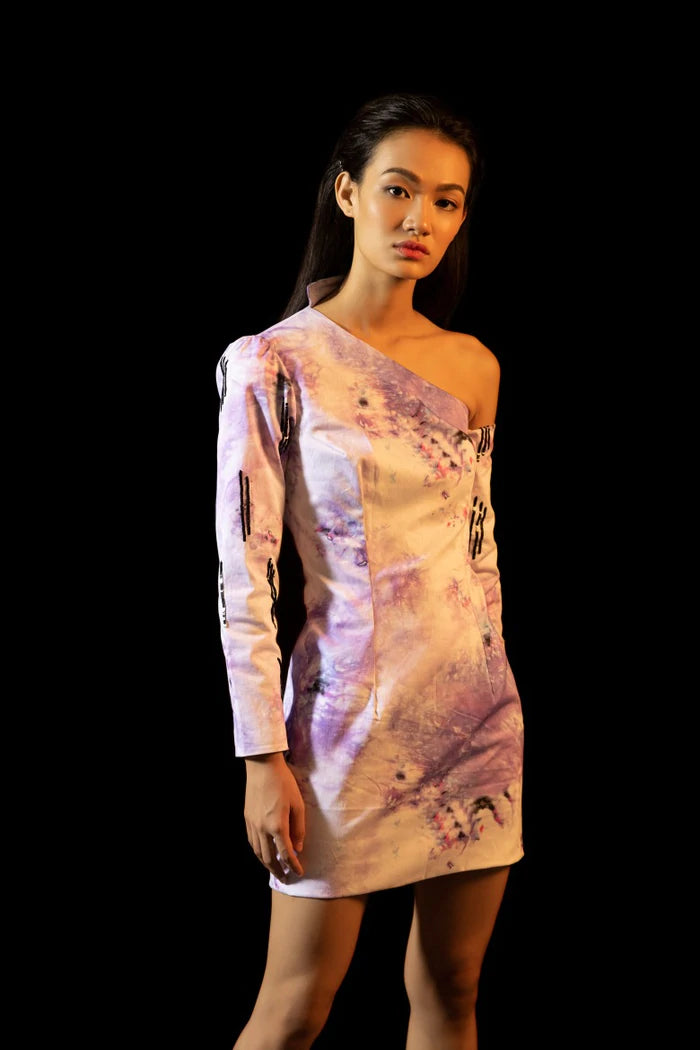 Embellished collar dress in purple