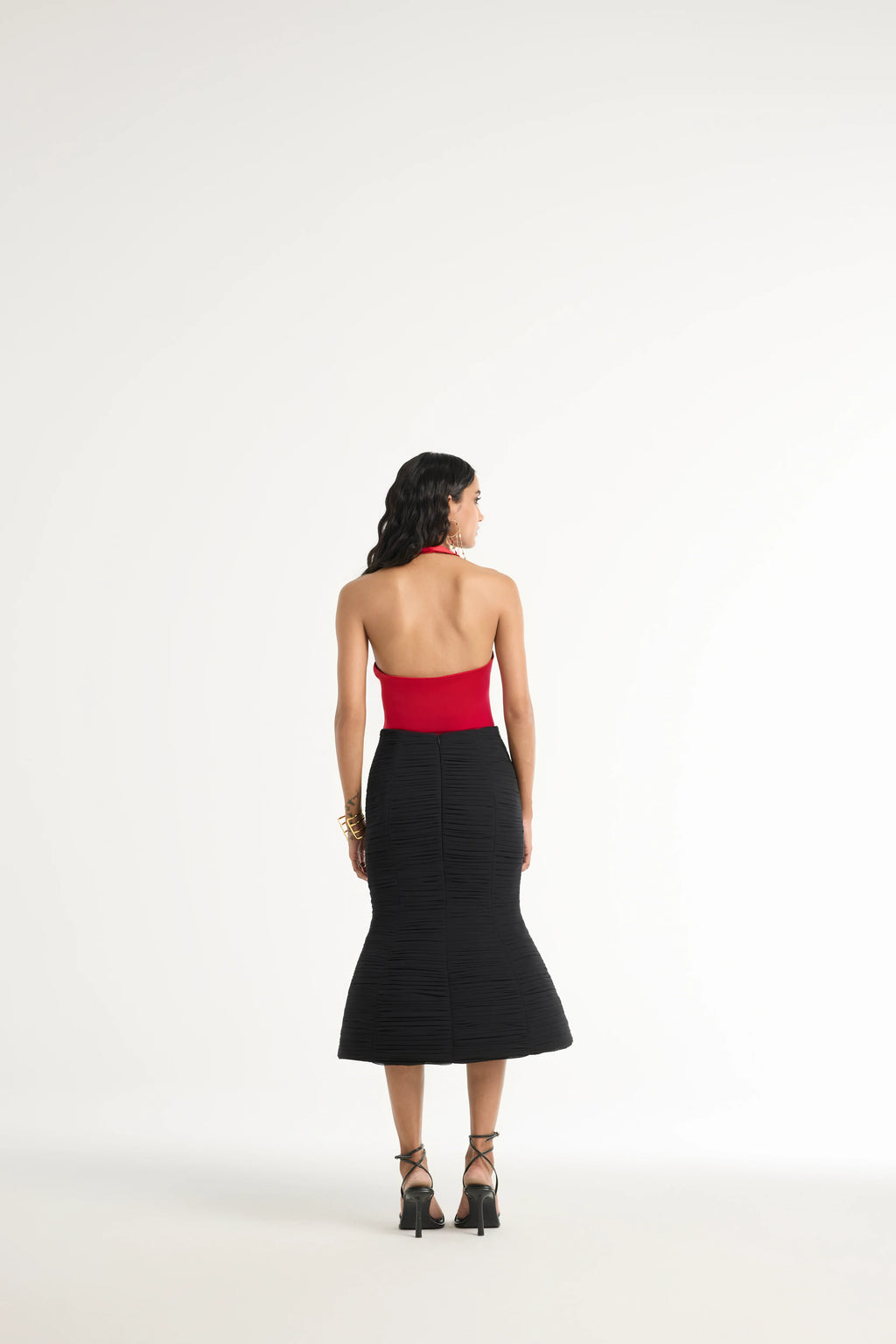 Ruched Dome Midi Skirt in Black