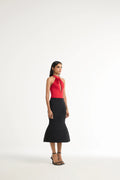Ruched Dome Midi Skirt in Black