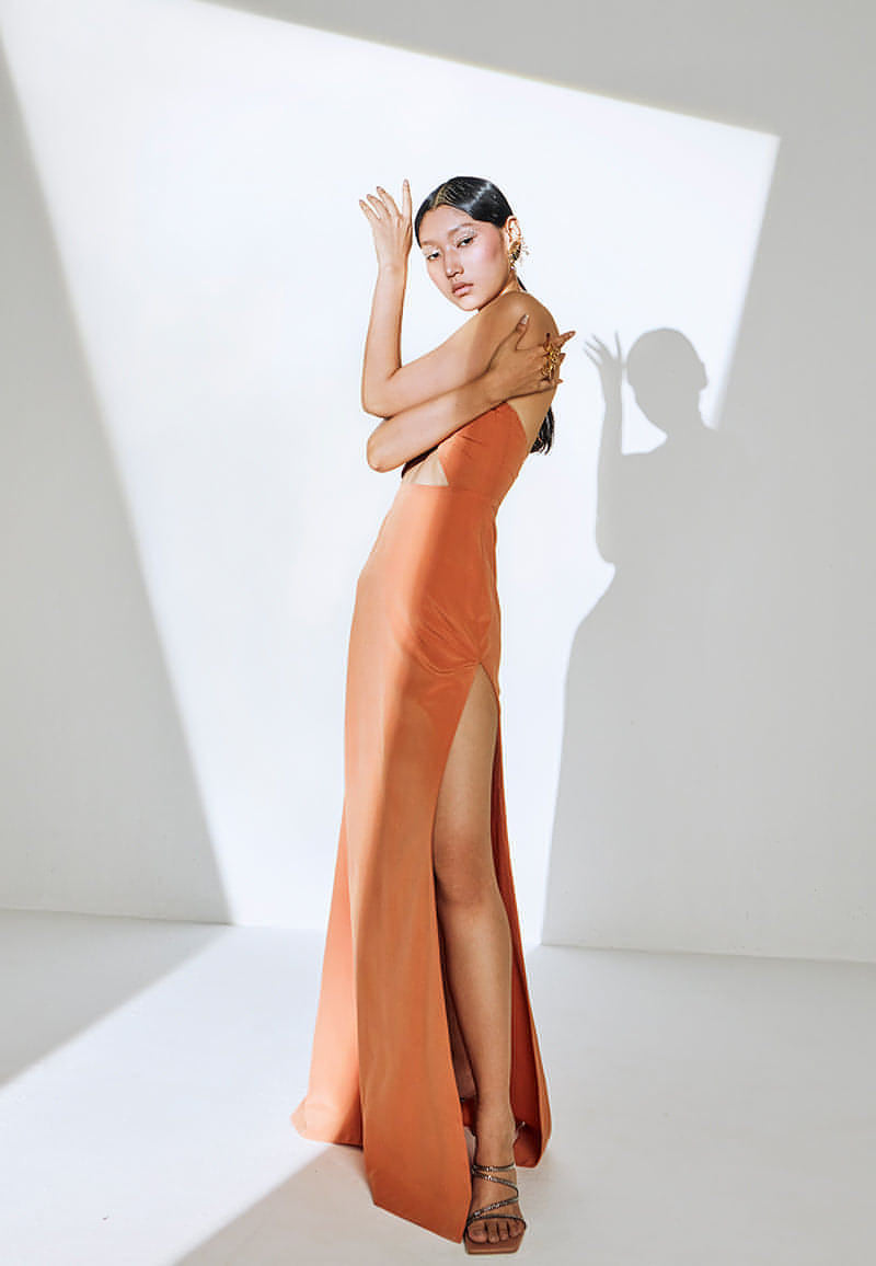 Gathered Cut-Out Maxi in Clay