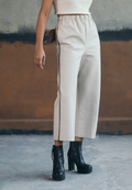 HIGH-WAISTED LEATHER PANTS IN BEIGE