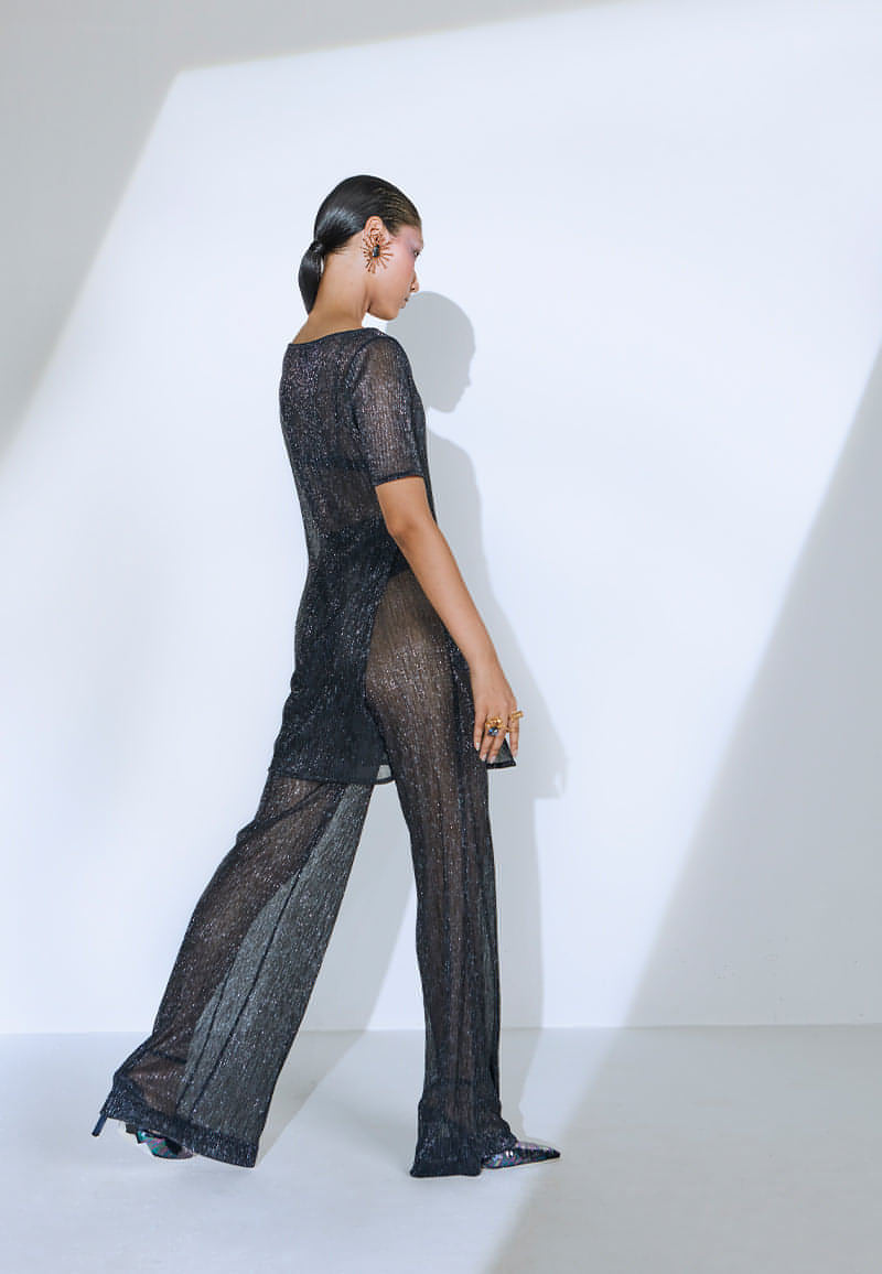Knit Sheer Co-ord Set in Black