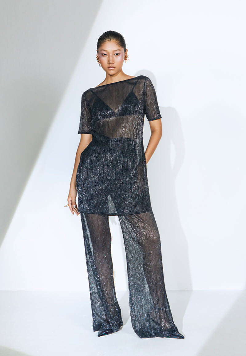 Knit Sheer Co-ord Set in Black