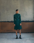 PLEATED JERSEY CO-ORD IN BOTTLE GREEN