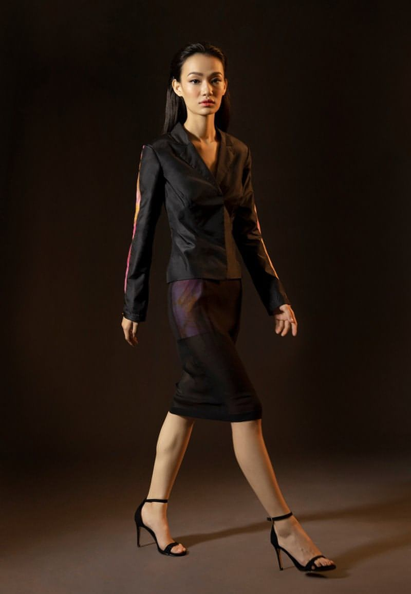 Semi-sheer midi skirt in black