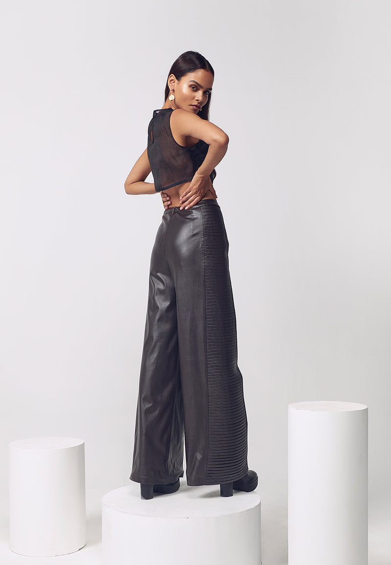 Pleated Leather Pants in Brown