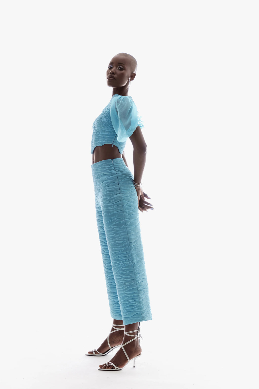 QUILTED SATIN CO-ORD SET IN BLUE