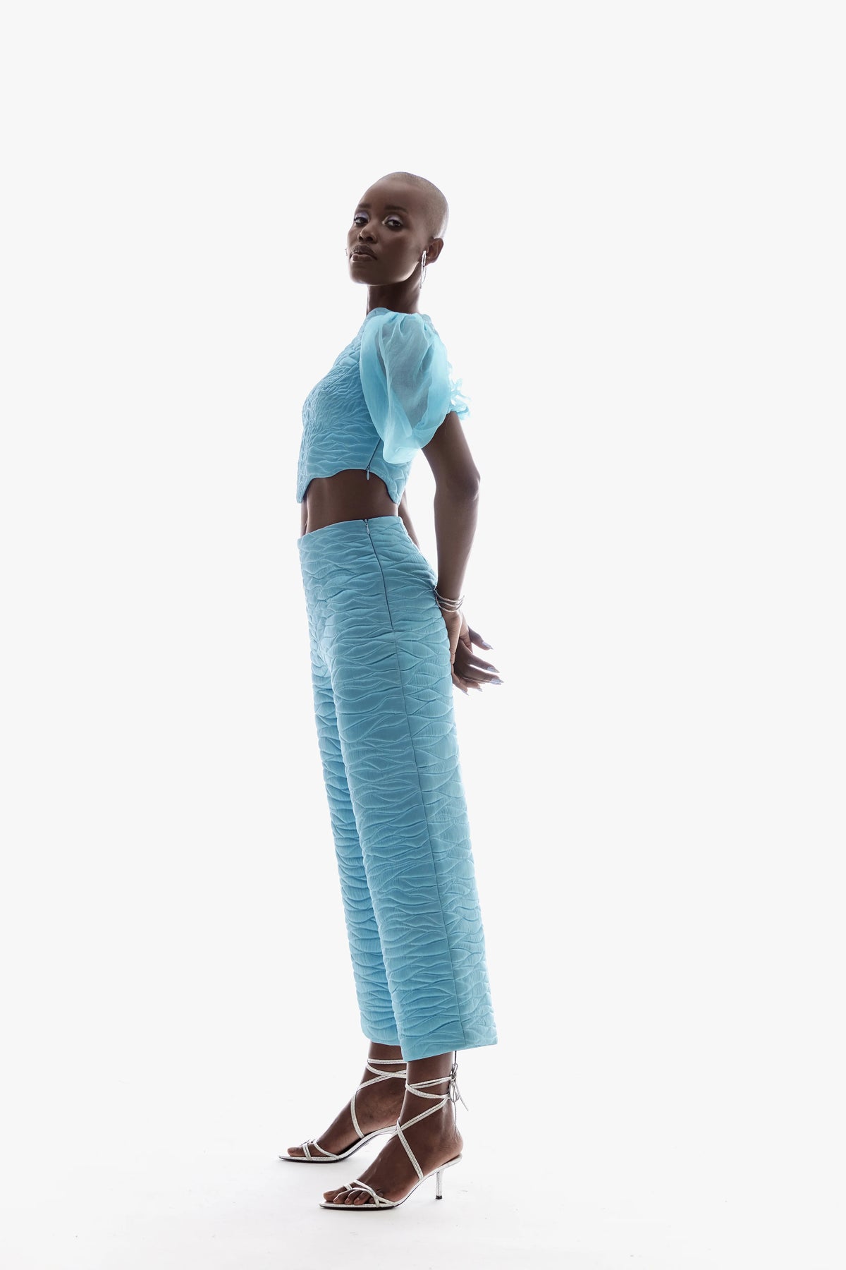 QUILTED SATIN CO-ORD SET IN BLUE