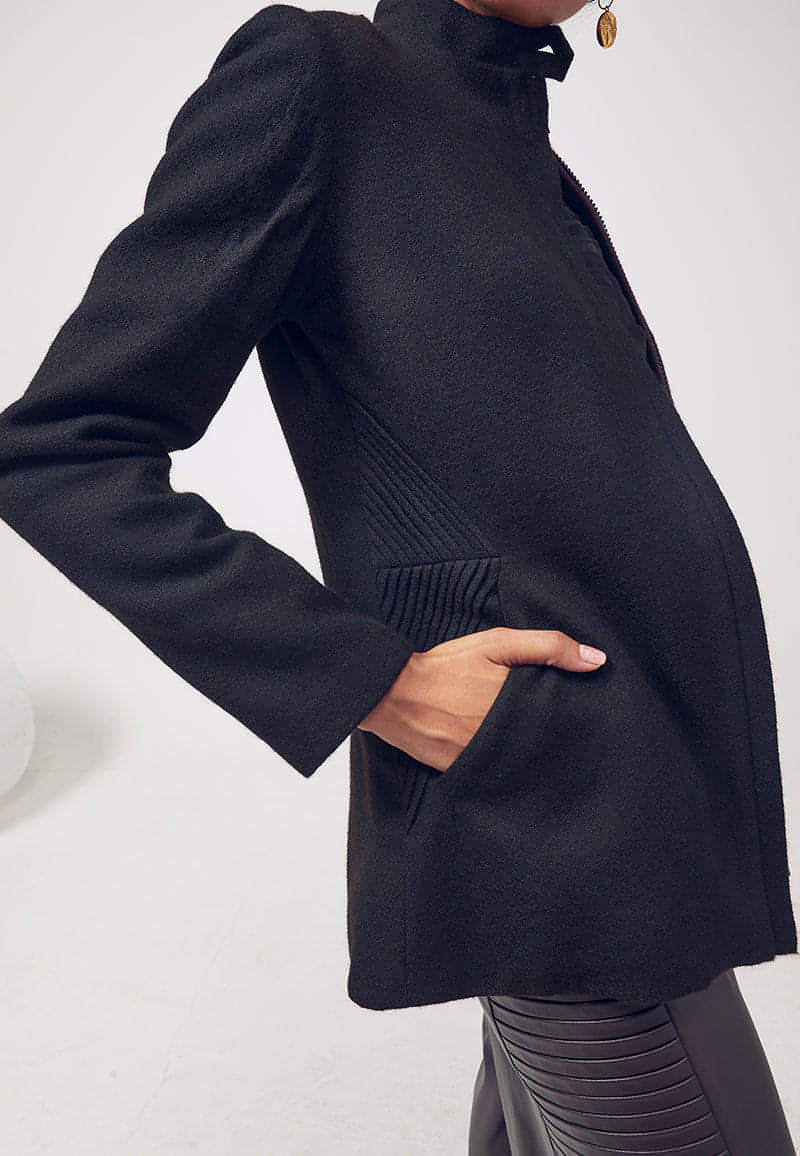 Reversible Wool Coat in Black and Wine